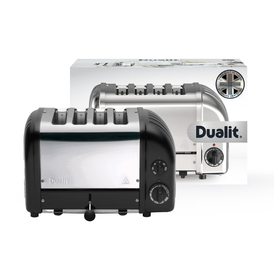 Dualit Classic 4 Slice Toaster: stainless steel build, handcrafted, 4-slice capacity, replaceable elements, ideal for families.