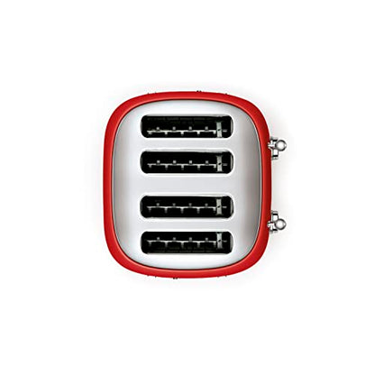 SMEG TSF03 Toaster: 4-slice retro toaster, 6 browning levels, wide slots, dual controls, stylish red design.