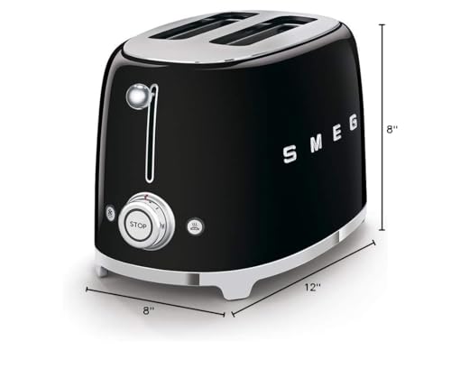 SMEG TSF01 Toaster: 2-slice retro toaster with sandwich racks, 6 levels, defrost, bagel mode, stylish black finish.