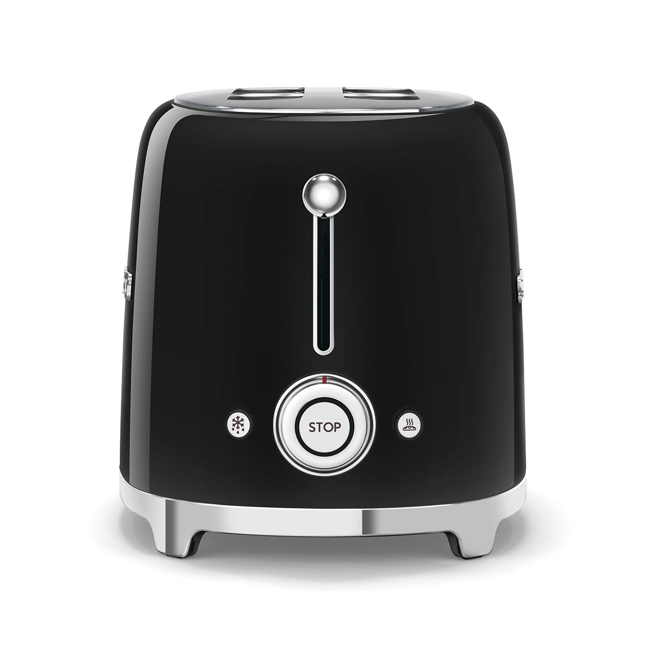 SMEG TSF01 Toaster: 2-slice retro toaster with sandwich racks, 6 levels, defrost, bagel mode, stylish black finish.
