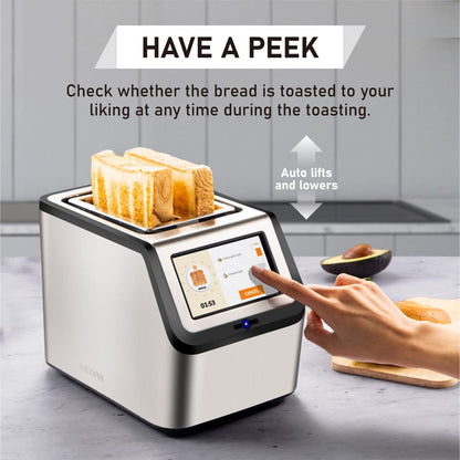 KETIAN Smart Toaster: touchscreen 2-slice toaster, fast heating, multiple settings, stainless steel design.
