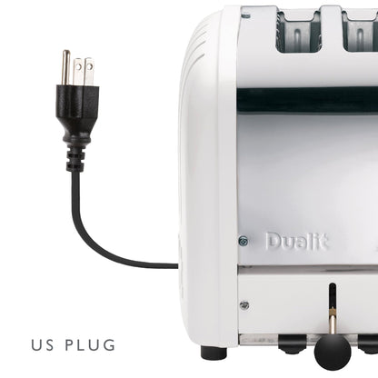 Dualit Classic White Toaster: 2-slice handmade toaster, replaceable elements, defrost, mechanical timer, durable premium design.