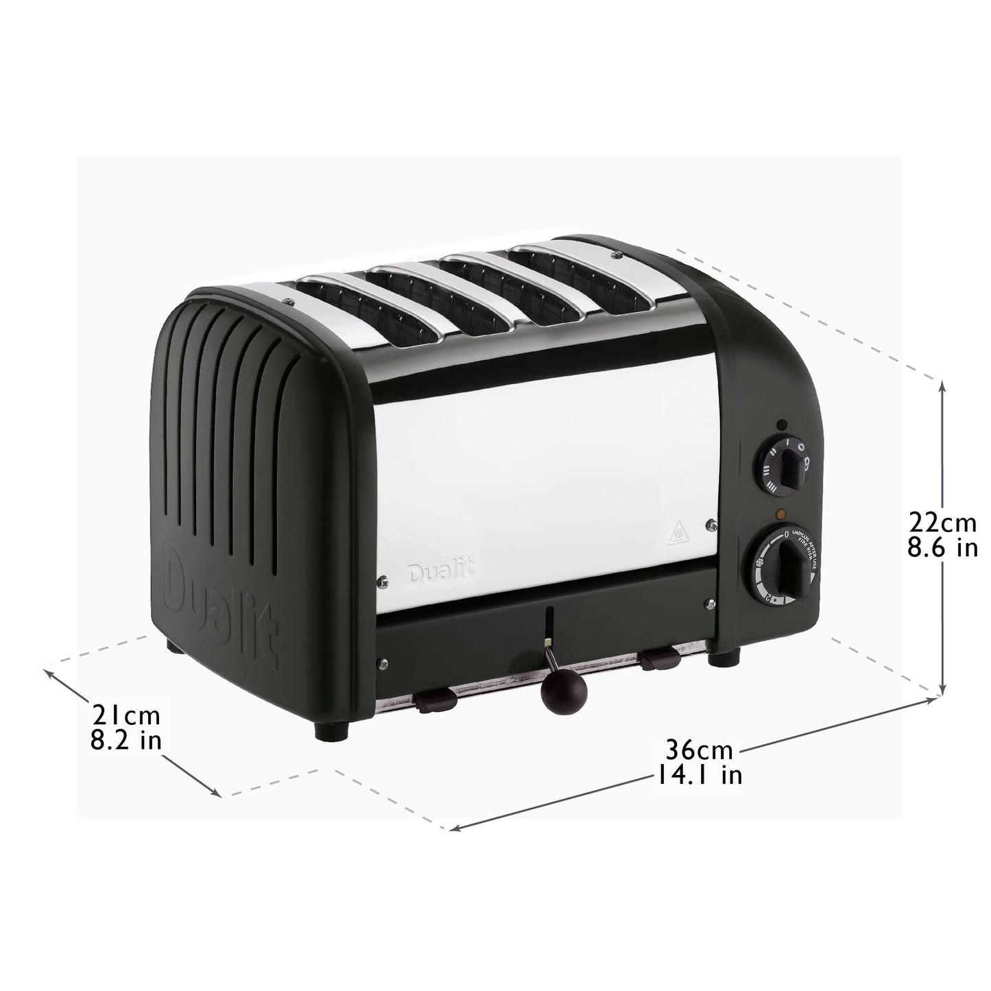 Dualit Classic 4 Slice Toaster: stainless steel build, handcrafted, 4-slice capacity, replaceable elements, ideal for families.