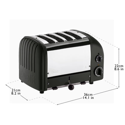 Dualit Classic 4 Slice Toaster: stainless steel build, handcrafted, 4-slice capacity, replaceable elements, ideal for families.