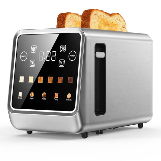 Toaster 2-Slice with Extra-Wide 1.5" Slots, LCD Touch Screen, 6 Shade Settings & Bagel Mode, 900W