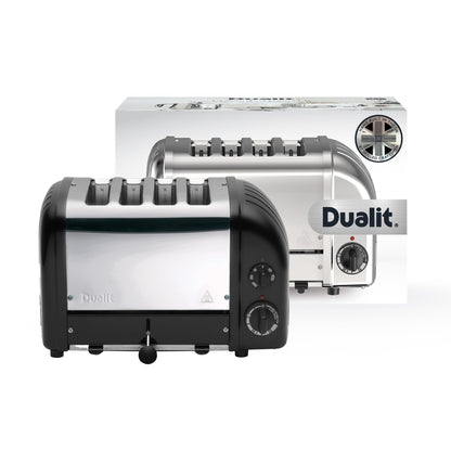 Dualit Classic 4 Slice Toaster: stainless steel build, handcrafted, 4-slice capacity, replaceable elements, ideal for families.