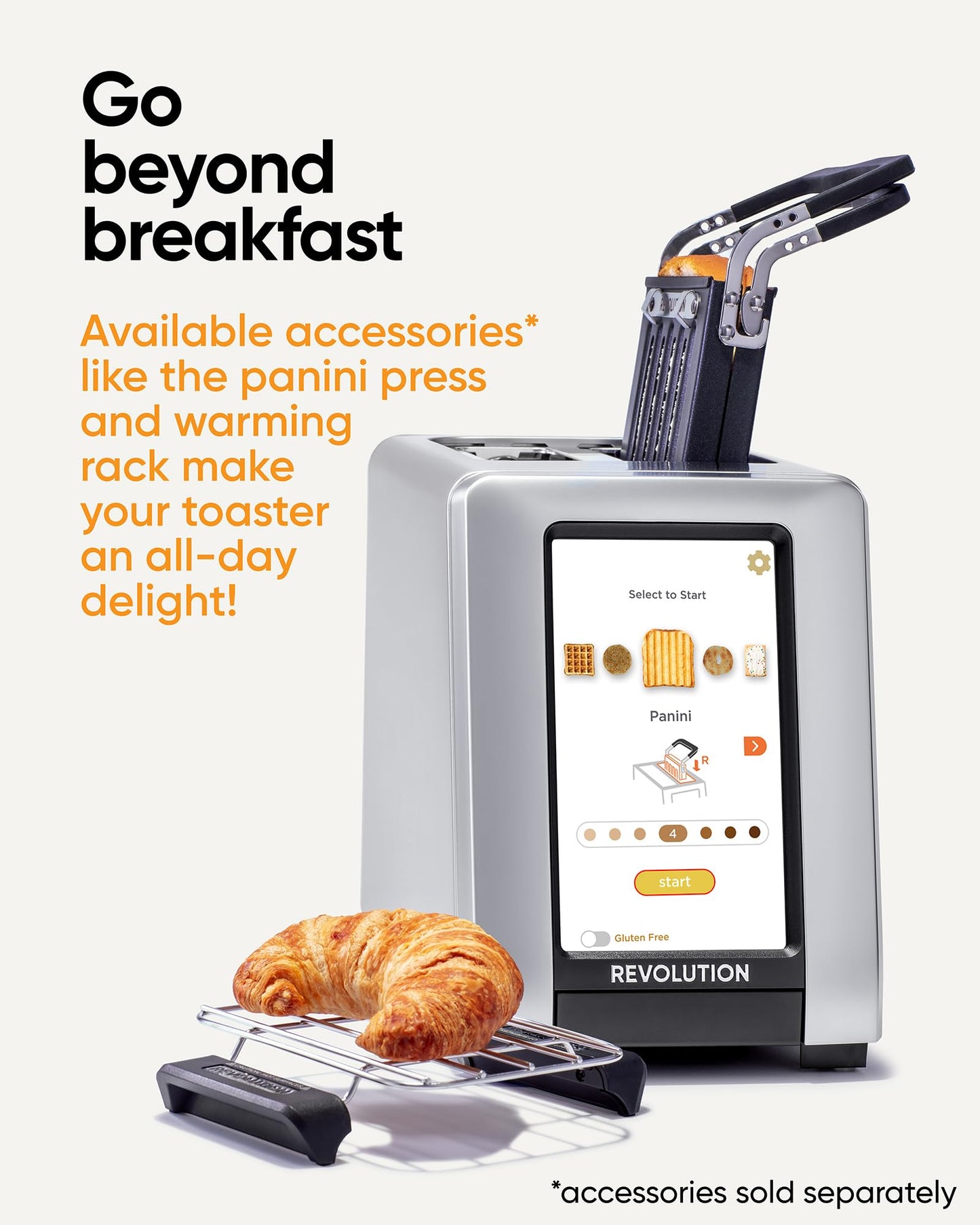 Revolution R270 Toaster: smart 2-slice toaster, touchscreen, InstaGLO tech, 16 bread modes, fast high-end performance.