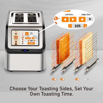 KETIAN Smart Toaster: touchscreen 2-slice toaster, fast heating, multiple settings, stainless steel design.