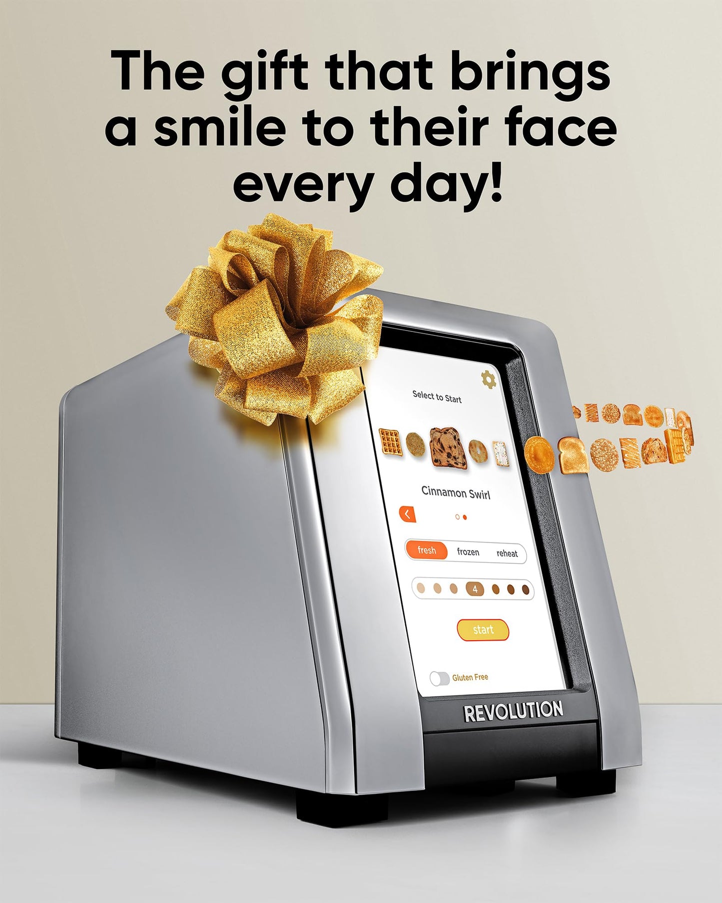 Revolution R270 Toaster: smart 2-slice toaster, touchscreen, InstaGLO tech, 16 bread modes, fast high-end performance.