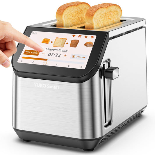 Smart LCD Toaster: 2-slice toaster with touchscreen, memory function, 10 bread types, 6 shade settings, fast even toasting.