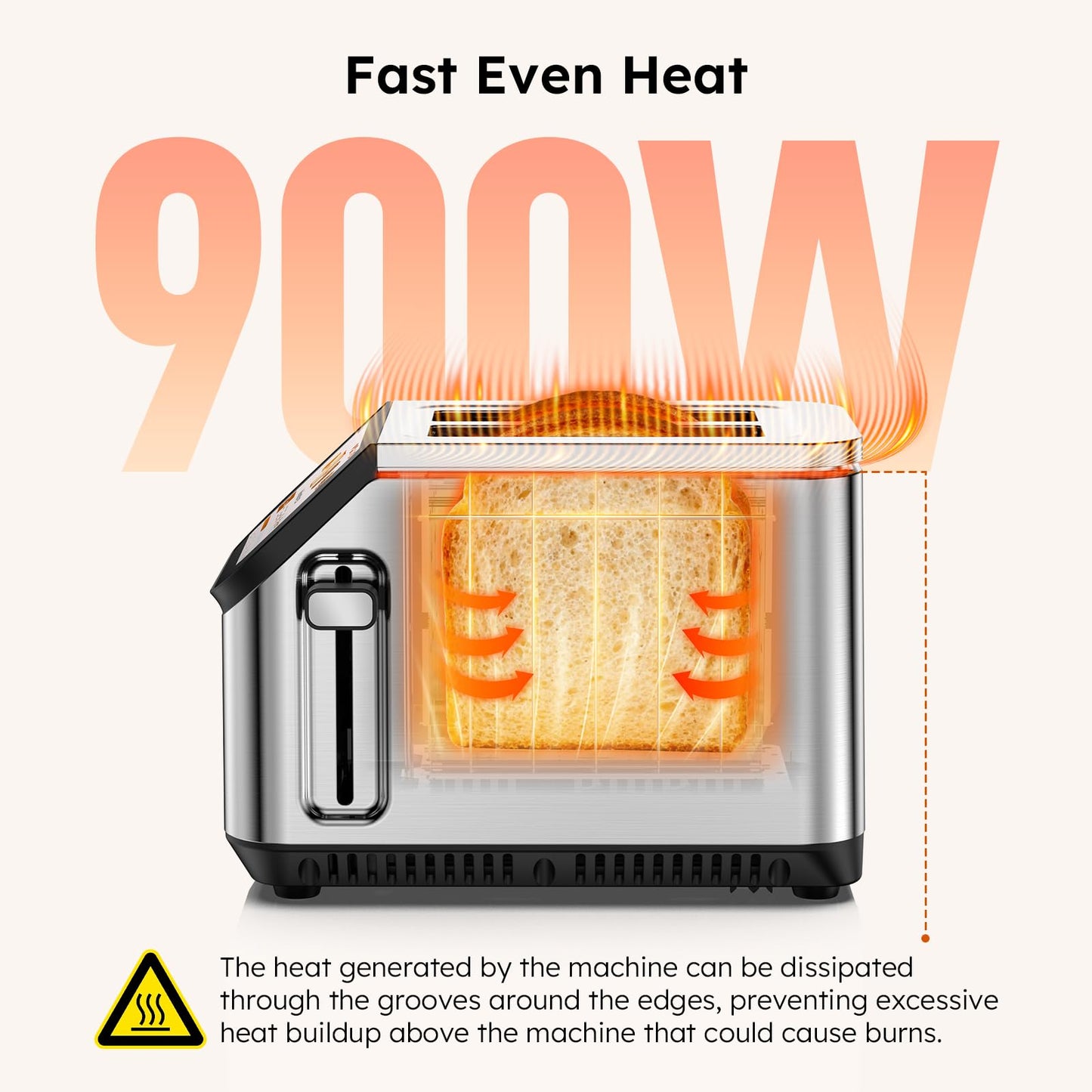 Smart LCD Toaster: 2-slice toaster with touchscreen, memory function, 10 bread types, 6 shade settings, fast even toasting.
