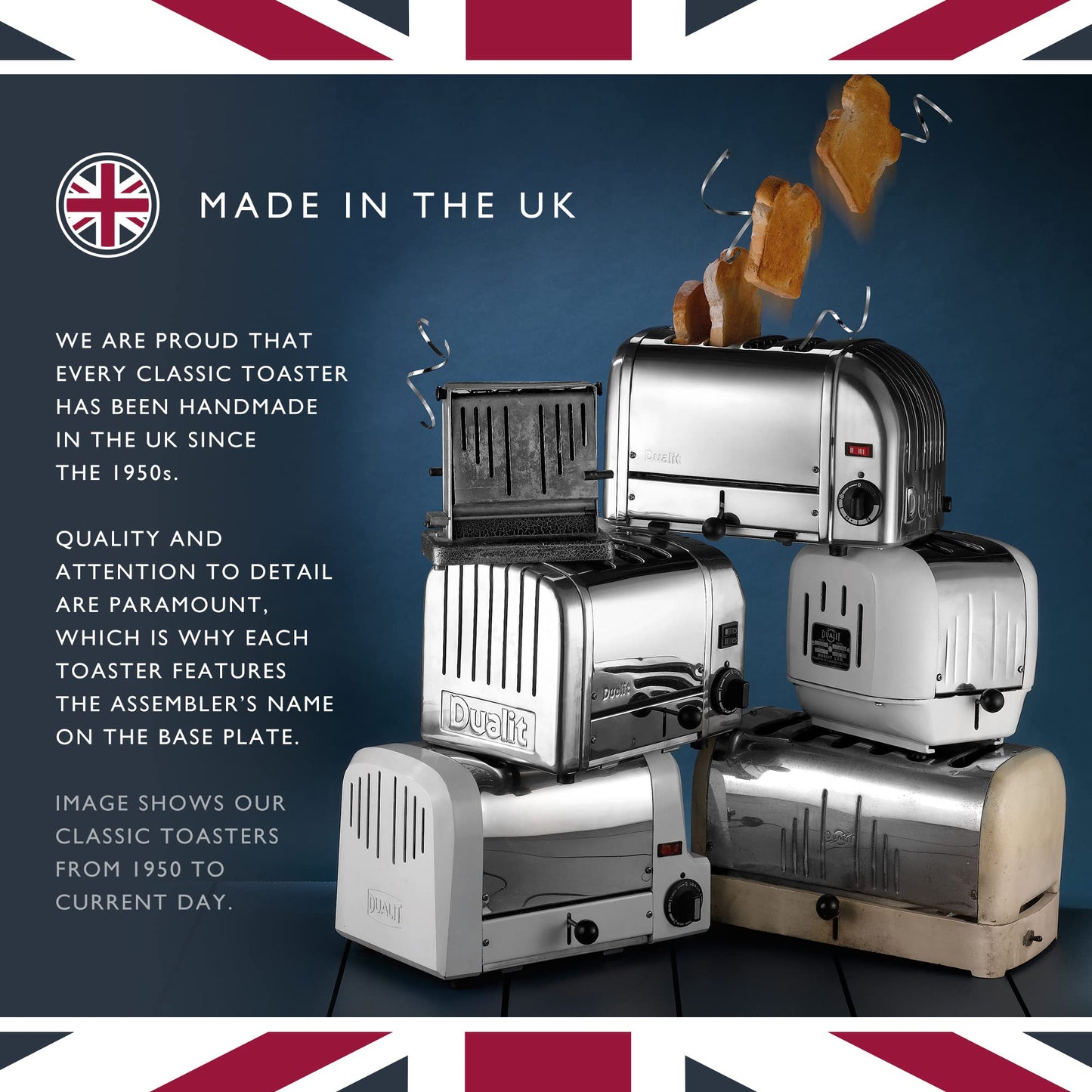 Dualit Classic Charcoal Toaster: 2-slice stainless steel toaster, handcrafted, replaceable elements, defrost, reliable performance.
